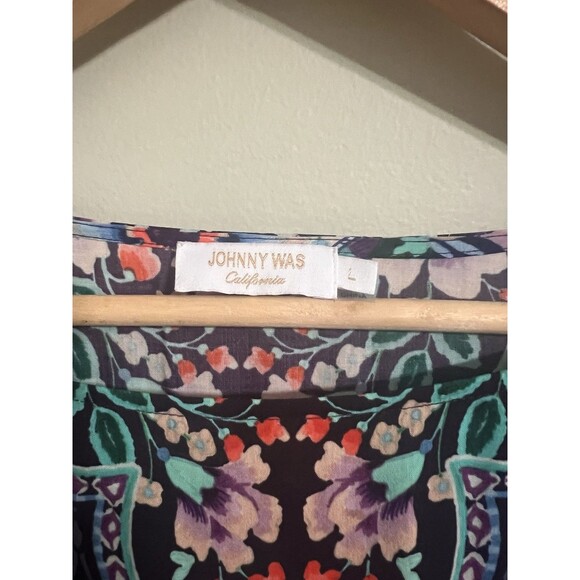 Johnny Was Saba Tunic Dress Coverup Purple Floral Fringe Kaftan Boho Chic size L - Picture 6 of 10